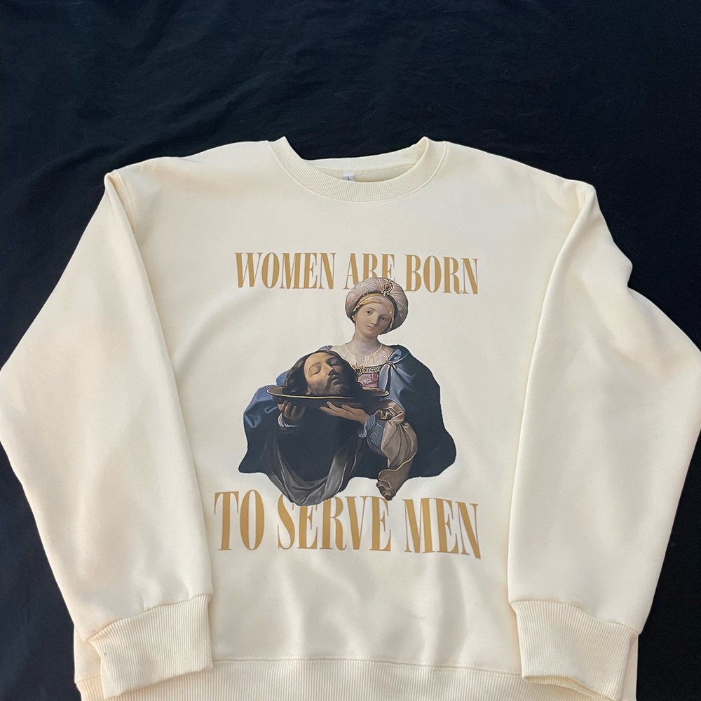 Cream Graphic Women's Crew Neck Sweater